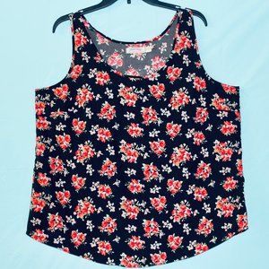 XL Black tank top with red floral print